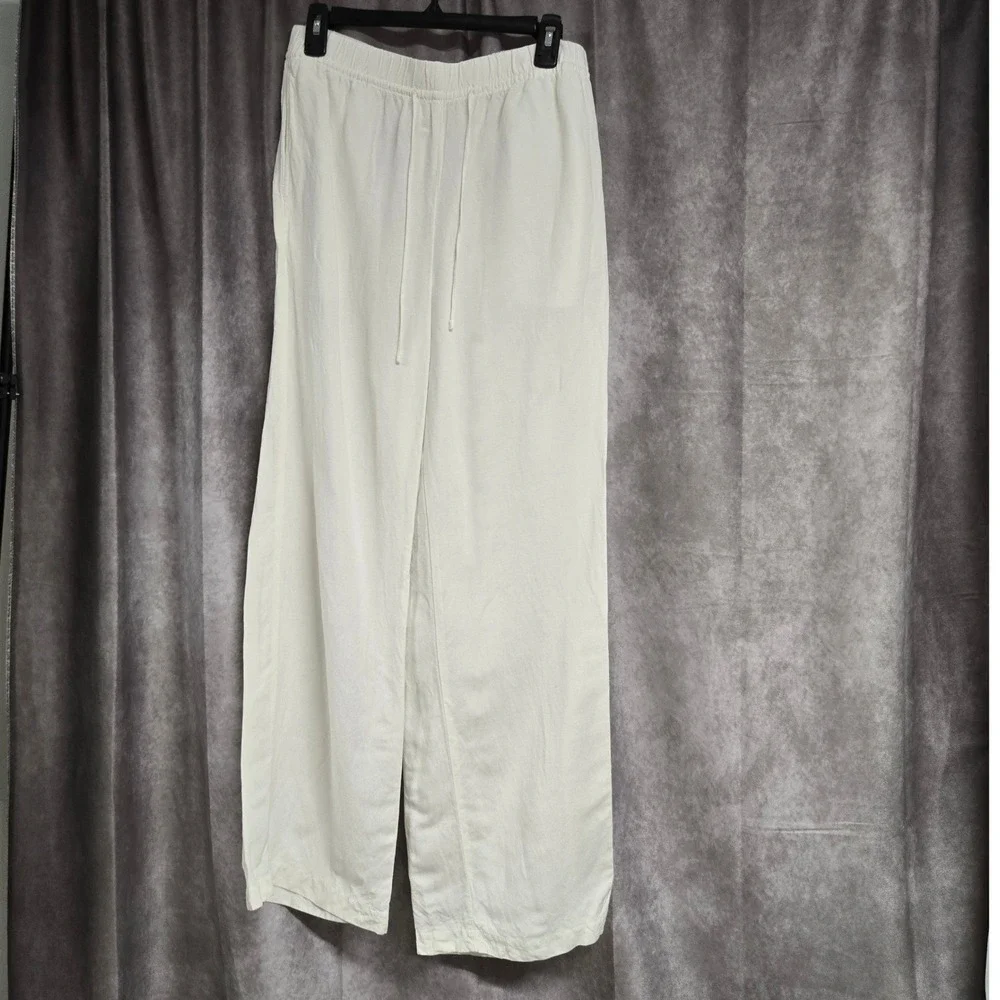 HM Linen Blend Wide Leg Drawstring Pants Cream Off White  Beach Women's Sz M